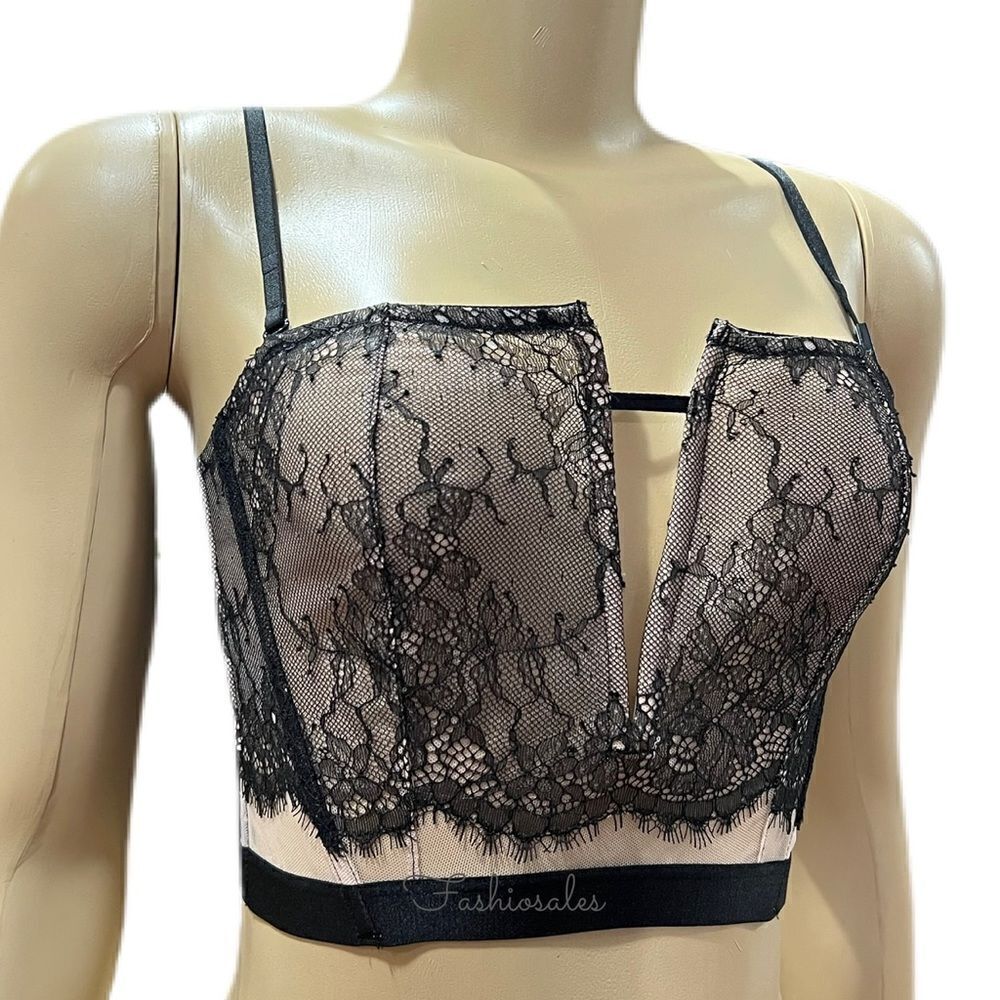 Victoria’s Secret Very Sexy Unlined Mesh Lace Strapless Bustier V bralette black